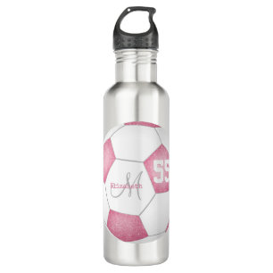 pink white girly soccer name jersey number 710 ml water bottle