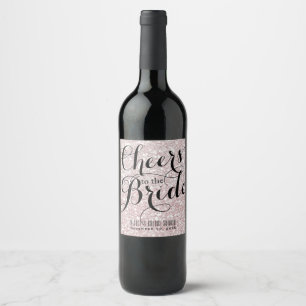 Pink White Glitter CHEERS TO THE BRIDE Bridal Wine Label