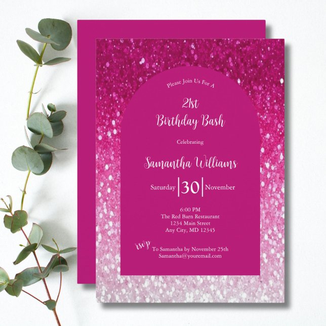 Pink White Glitter Glam Bling Girly 21st Birthday Invitation (Pink White Glitter 21st Birthday invitation. Glam Bling Sparkle. Printed or Digital Download)