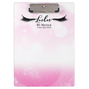 Pink White Glitter Sparkle Lashes Personalised Clipboard