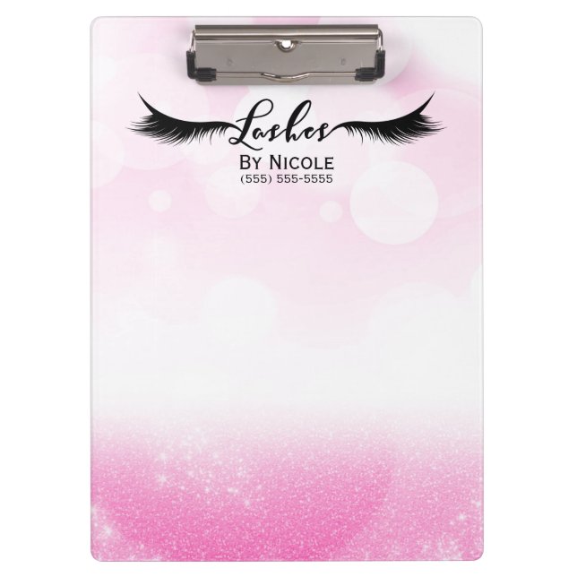 Pink White Glitter Sparkle Lashes Personalised Clipboard (Front)
