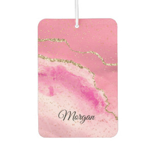 Pink White Gold Agate & Gold Stars, DIY Name Black Car Air Freshener