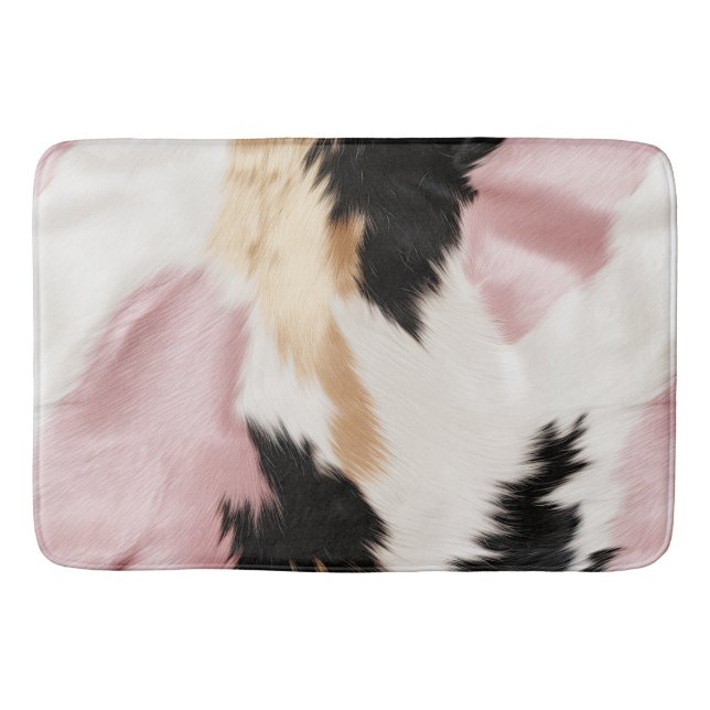 Pink White Gold Black Cowhide Animal Bath Mat (Front)