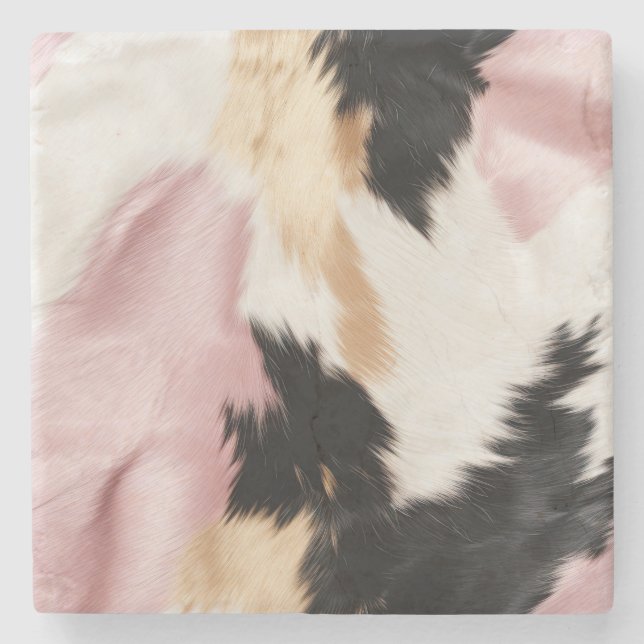 Pink White Gold Black Cowhide Animal Stone Coaster (Front)