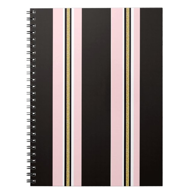 Pink & White Gold Black Spiral Notebook  (Front)