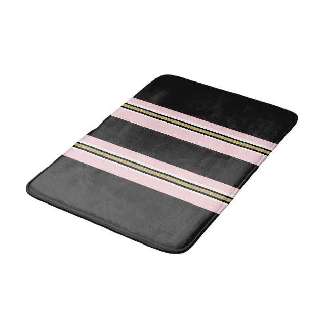 Pink & White Gold Black Stripe Bathmat  (Angled)