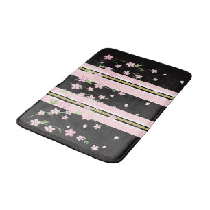 Pink & White Gold Black Stripe Bathmat Floral