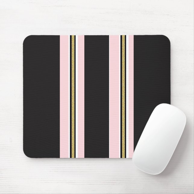 Pink & White Gold Black Stripe Mousepad (With Mouse)