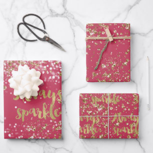 Pink White Gold Confetti Sparkle Wrapping Paper Sheet