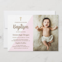 Pink White Gold Cross Baptism baby Girl photo