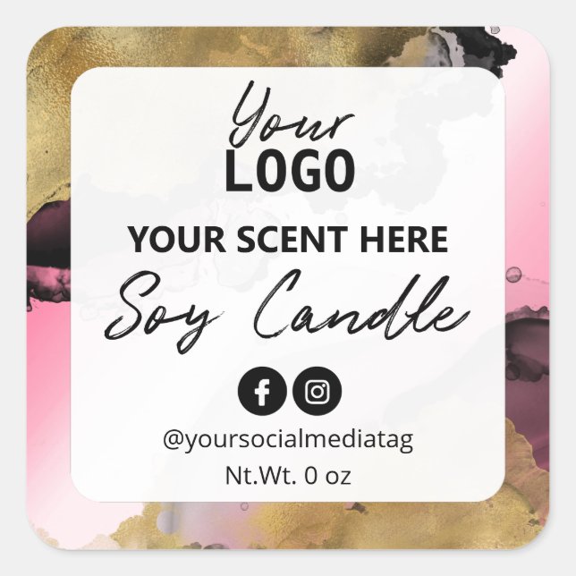 Pink White Gold Ink Soy Candle Labels (Front)