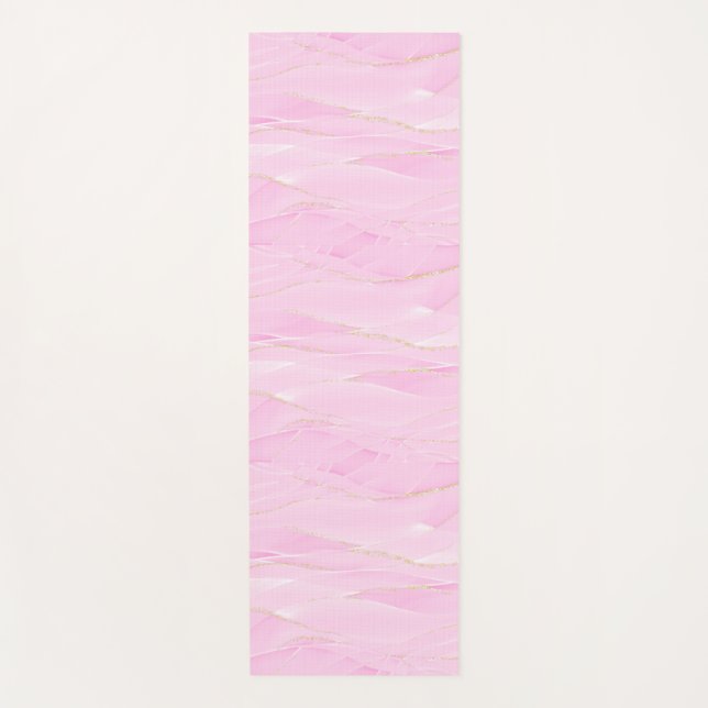 Pink White Gold Marble Calming Mindfulness Yoga Mat (Front)
