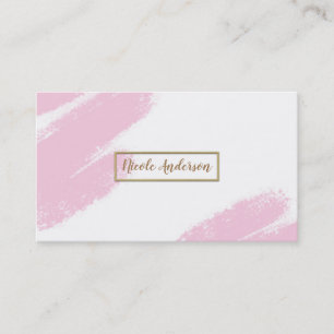 Pink White & Gold Modern Minimal Pink Brush Business Card