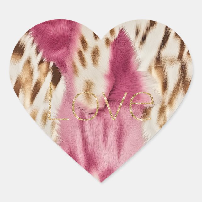 Pink White Gold Southwest Cowgirl Glitter Love Heart Sticker (Front)