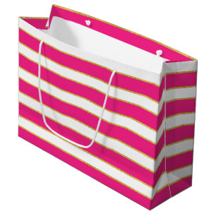 PINK WHITE GOLD STRIPES LARGE GIFT BAG