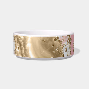 Pink White Golden Mauve Glitter Marbled Agate Bowl