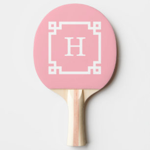 Pink White Greek Key Frame #2 Initial Monogram Ping Pong Paddle