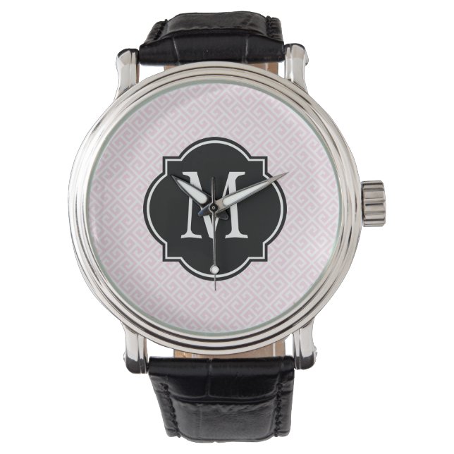 Pink & White Greek Key Pattern Watch (Front)