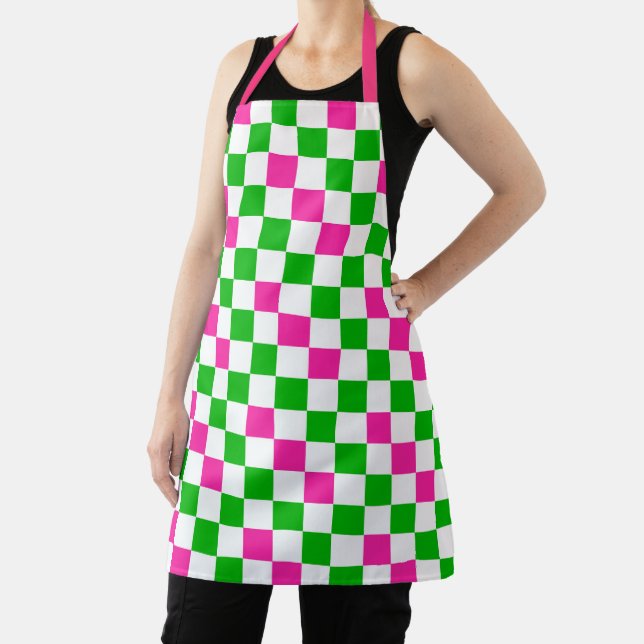 Pink White Green Chequered Design  Apron (Insitu)