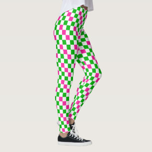 Pink White Green Chequered Design Leggings