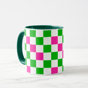 Pink White Green Chequered Design Mug