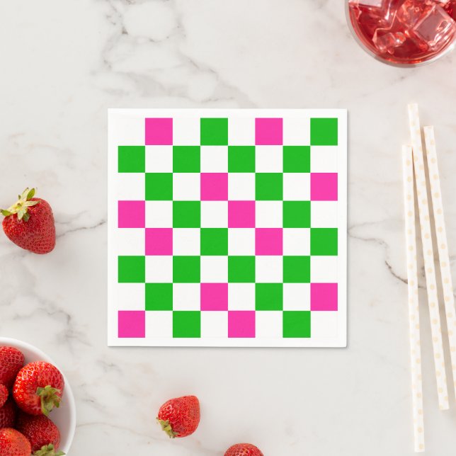 Pink White Green Chequered Design  Napkin (Insitu)