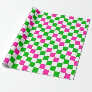 Pink White Green Chequered Design  Wrapping Paper
