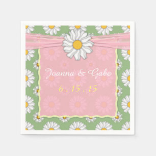 Pink White Green Daisy Floral Wedding Napkin