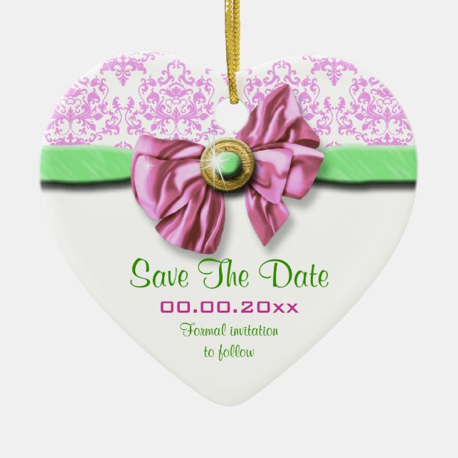Pink white green damask elegant wedding ceramic tree decoration (Front)