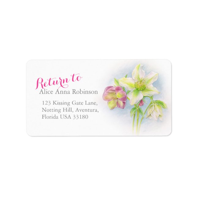 Pink white green hellebore Spring address labels (Front)