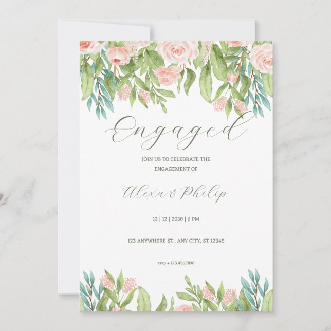  Pink White Green Modern wedding Invitation (Front)