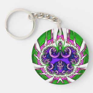 Pink White Green Purple Abstract Fractal ~ Key Ring