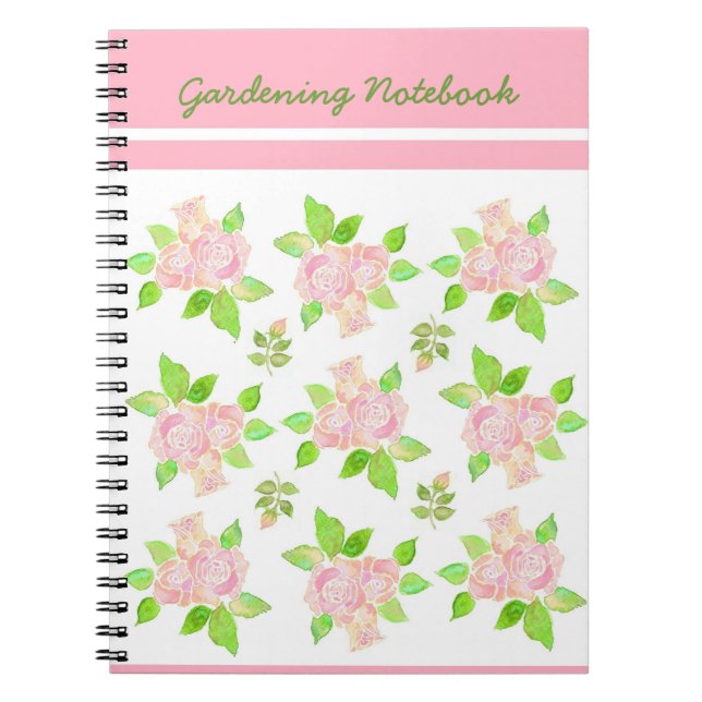 Pink, White, Green Spiral Notebook, Roses Spiral Notebook (Front)