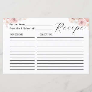 Pink White & Grey Boho Florals Recipe Card