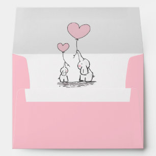 Pink, White Grey Elephant Baby Shower Envelope
