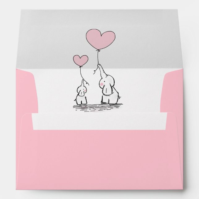 Pink, White Grey Elephant Baby Shower Envelope (Back (Bottom))