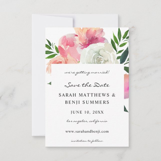 Pink & White Grey Floral 2 Save The Date V2 (Front)