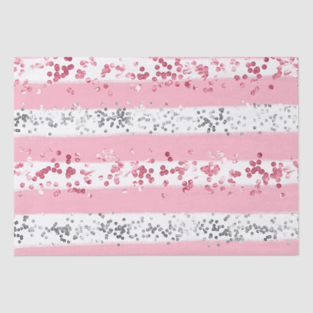  Pink White Grey Glitter Birthday Baby Bridal Show Tissue Paper (Front)
