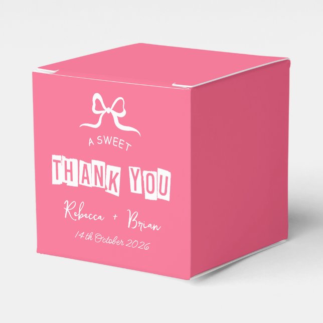 Pink & White Hand Drawn Bow Sketch Wedding Favour Box (Front Side)