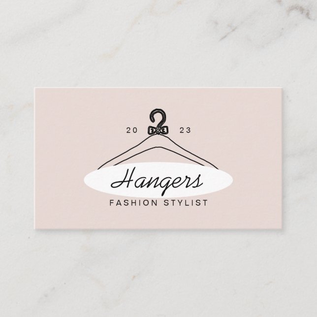 Pink White Hanger Fashion Stylist Business Card (Front)