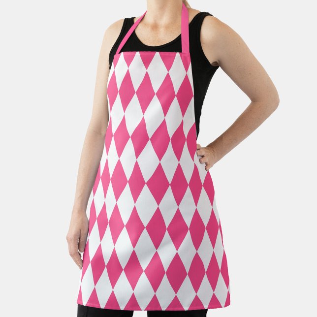 Pink White Harlequin Diamonds Checkers Design  Apron (Creator Uploaded)
