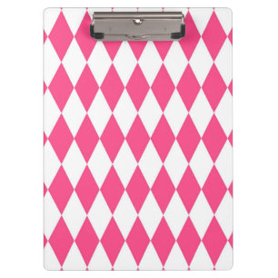 Pink White Harlequin Diamonds Checkers Design  Clipboard