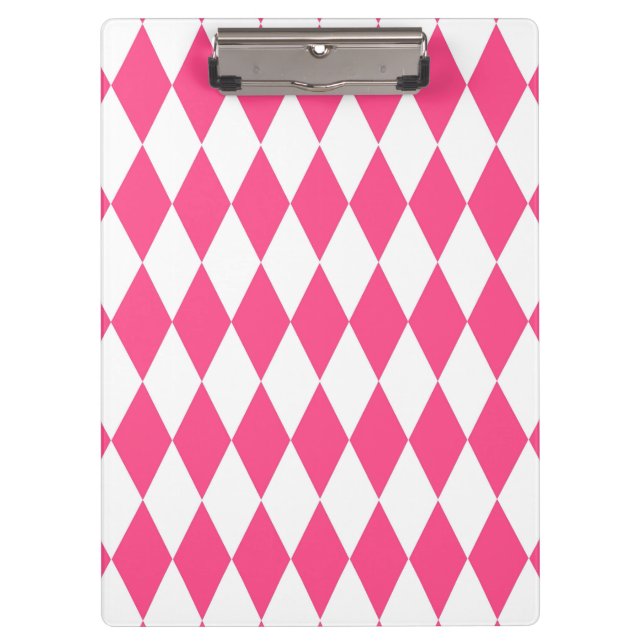 Pink White Harlequin Diamonds Checkers Design  Clipboard (Front)