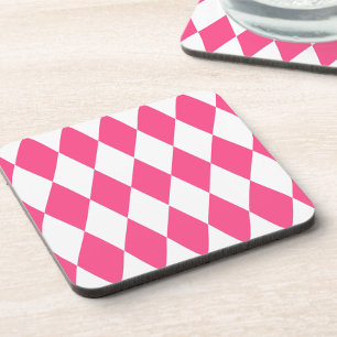 Pink White Harlequin Diamonds Checkers Design Coaster
