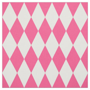 Pink White Harlequin Diamonds Checkers Design  Fabric