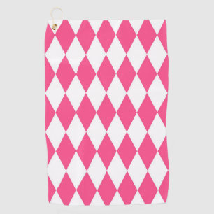 Pink White Harlequin Diamonds Checkers Design  Golf Towel