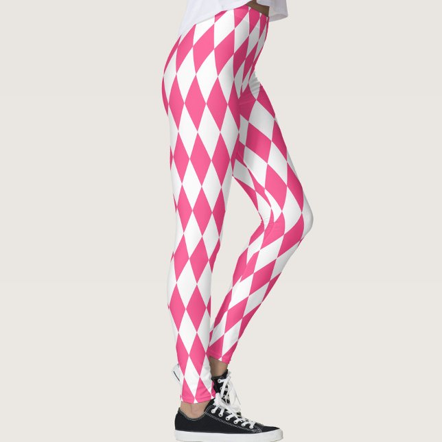 Pink White Harlequin Diamonds Checkers Design  Leggings (Creator Uploaded)