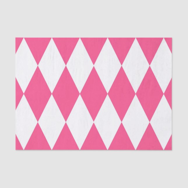 Pink White Harlequin Diamonds Checkers Design  Tissue Paper (Front)
