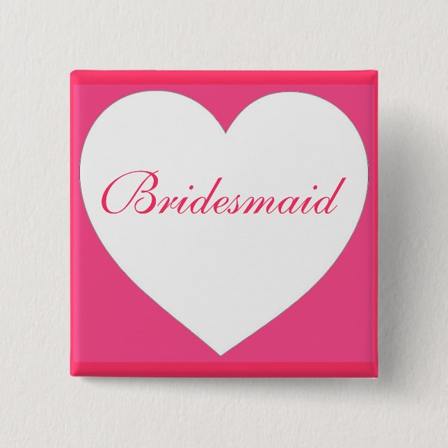Pink white heart customisable bridesmaid button (Front)