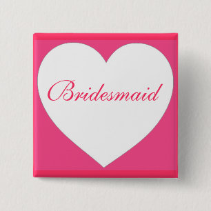 Pink white heart customisable bridesmaid button